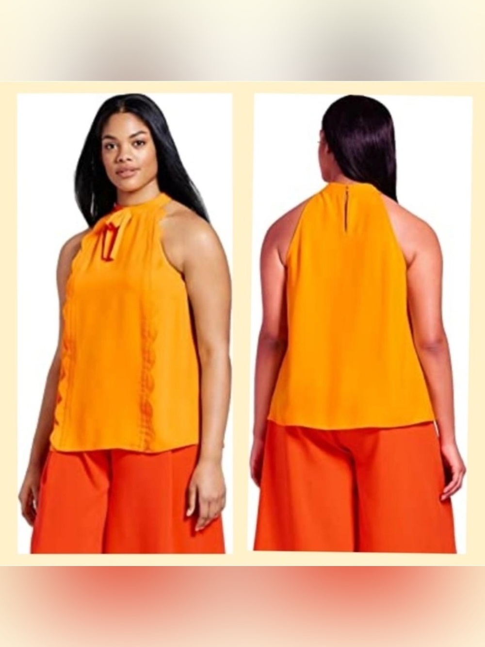 NWT Victoria Beckham Marigold High Neck Scallop Trim Halter Tank, Medium